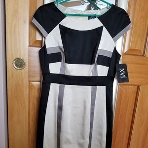 Black, grey and cream geometric satin dress